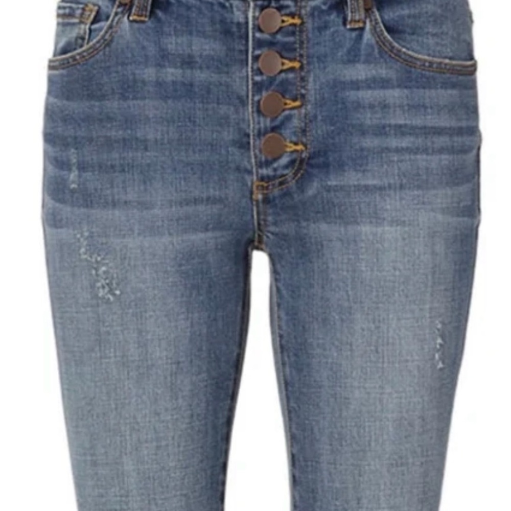 CAbi Button Fly SkinnyJeans Dream Weaver distressed wash
